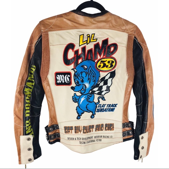 💙 SUPER G PSYCHO Leather Motorcycle Jacket - Picture 2 of 15